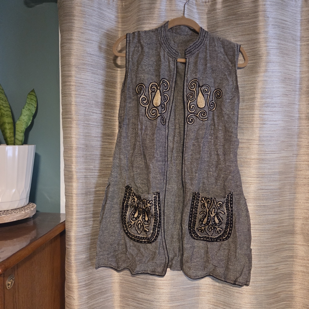 Vintage Authentic Gray Embroidered Unisex Vest